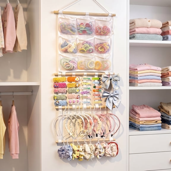 Large Capacity Hair Bow Organizer for Girls – Pre-Assembled Headband Holder, Wall Hanging Hair Accessories Organizer for Toddler Baby Girl Nursery Room Decor
