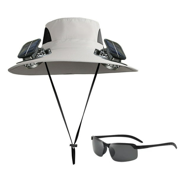 Sombrero de pesca al aire libre con ventilador solar para adultos | Gorra de protección solar de ala ancha con dos ventiladores ajustables de 3 velocidades alimentados por USB/energía solar | Malla