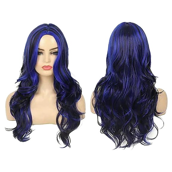 Women's Long Wavy Curly Synthetic Wig with Gradient Mixed Color Fibers Rose Net Cap
