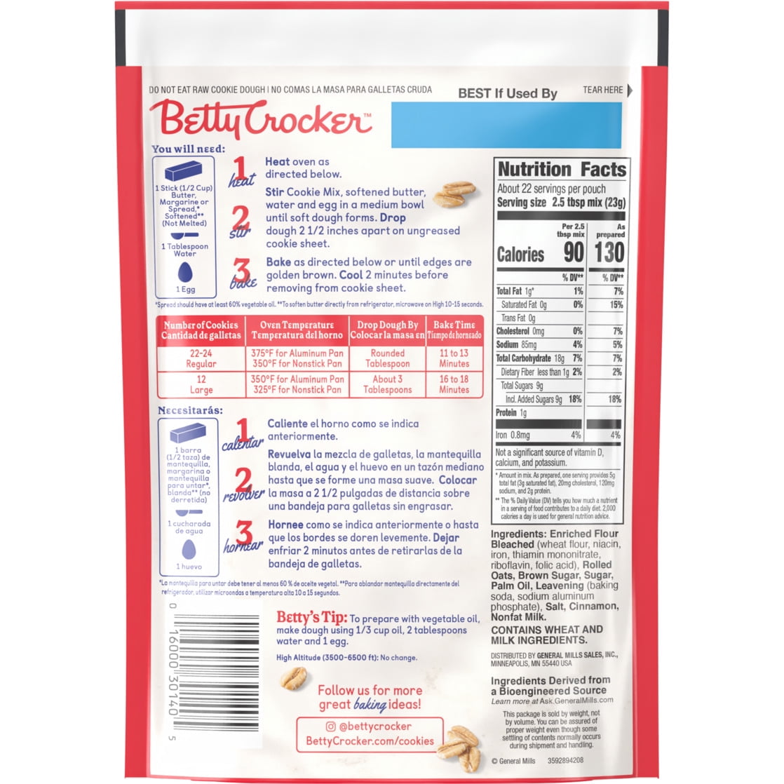 (12 pack) Betty Crocker Oatmeal Cookies, Cookie Baking Mix, 17.5 oz