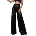 thumbnail image 2 of Harpily Women Plus Size Pants High Waisted Sequin Loose Drape Wide Leg Pants Fashion Casual Pants Black 3XL, 2 of 6