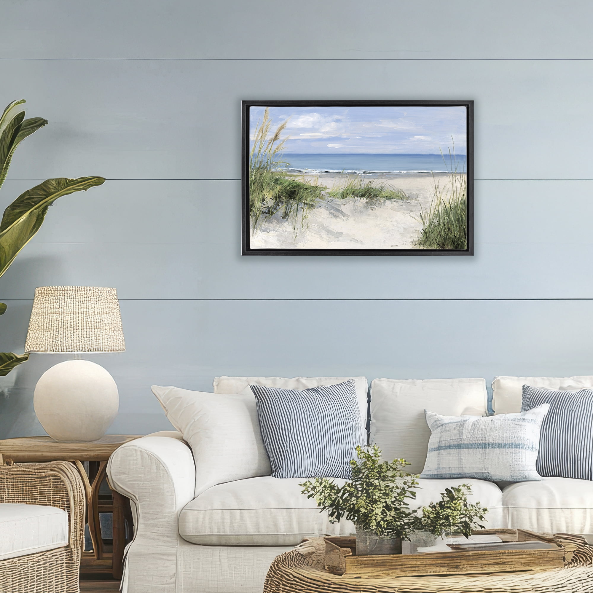 Stupell Industries Tall Grasses by Beach Coast Black Framed Floater Canvas Wall Art, design by Sally Swatland
