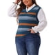 thumbnail image 4 of Suéteres de talla grande Agnes Orinda para mujeres, sin mangas, atuendos casuales, suéteres de punto de cuello en V a rayas, 4X azul, 4 of 6