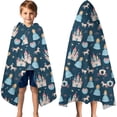 thumbnail image 3 of Dark Blue Princess Castle Pattern Hooded Bath Towel，60"x35" for Ages 3 To 12 Kids, Quick Dry Lightweight Soft Microfiber Hood Beach Towel Cover Up for Kids, 3 of 7