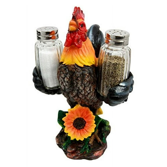 Atlantic Collectibles Farm Barnyard Alpha Rooster Salt Pepper Shakers Holder Figurine