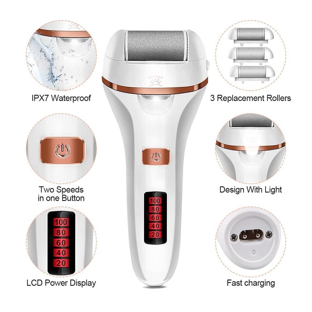 Electric Foot File Callus Remover, Rechargeable Pedicure Tools Foot Care Kit, Callus Remover for Feet with 3 Roller Heads,2 Speed, Display for Remove Cracked Heels Calluses and Hard Skin