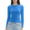 thumbnail image 1 of T-Shirts à Manches Longues pour Femmes, Hauts d'Automne Ajustés, Col Rond, Court, Basique, Ajusté, Yoga, Mignon, Bleu m, 1 of 3