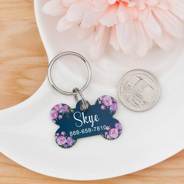 Personalized French Flowers Dog Tag, Aluminum Tags for Dog and Cat, Collar Pet  Tags, Free Engraving Pet ID Tags, Custom Dog Tags, with Velvet Jewelry  Pouch Ships Next Day! 