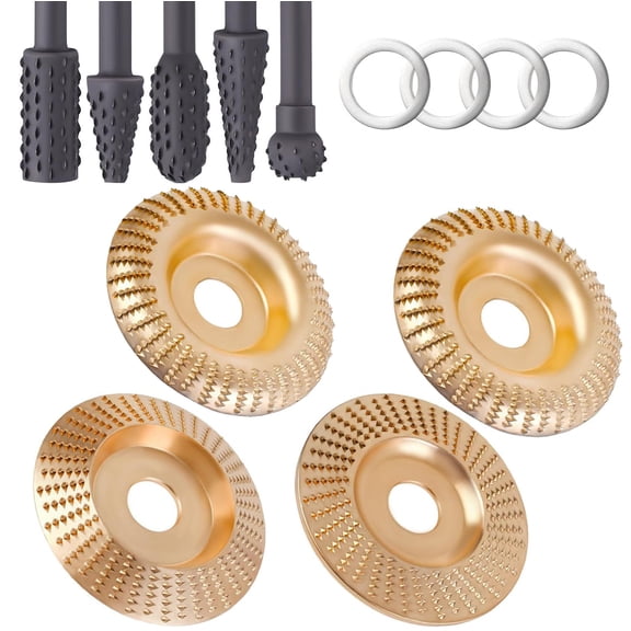 Angle Grinder Wood Carving Disc Set,Tungsten Carbide Grinding Wheel with 5/8" Arbor, Polishing Pad & Carbon Steel Tool for Stump Cutting & Shaping(RL 1 Set)
