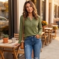 thumbnail image 5 of Women's Long Sleeve Waffle Knit Tops 2026 Fall Henley V Neck Shirts, XL, 5 of 8