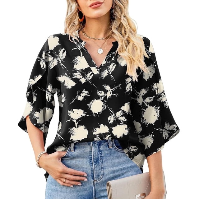 Fiudx Camisetas para Mujer Camisa de Manga Corta con Estampado de Gasa Holgada para Mujer