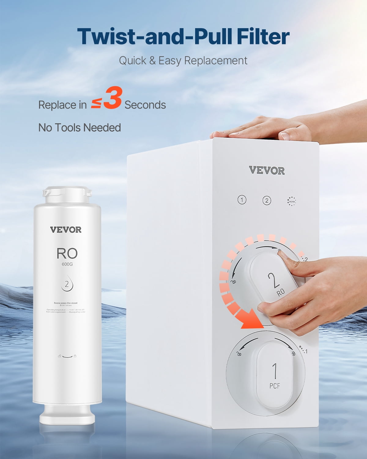 VEVOR Reverse Osmosis System, 600 GPD 10-stage Reverse Osmosis Water Filter Replacement, RO Filter Cartridge for 24 Months, Reduces Lead & Chlorine, Compatible with SS-003 Under Sink Water Filter