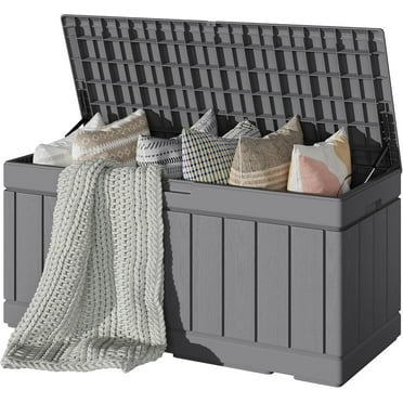 80 Gallon Deck Box, Waterproof Resin Outdoor Storage Box for Outside and Patio, Outdoor Storage Bench Lockable for Patio Furniture, Garden Tools and Pool Supplies (Grey, 80 Gallon)