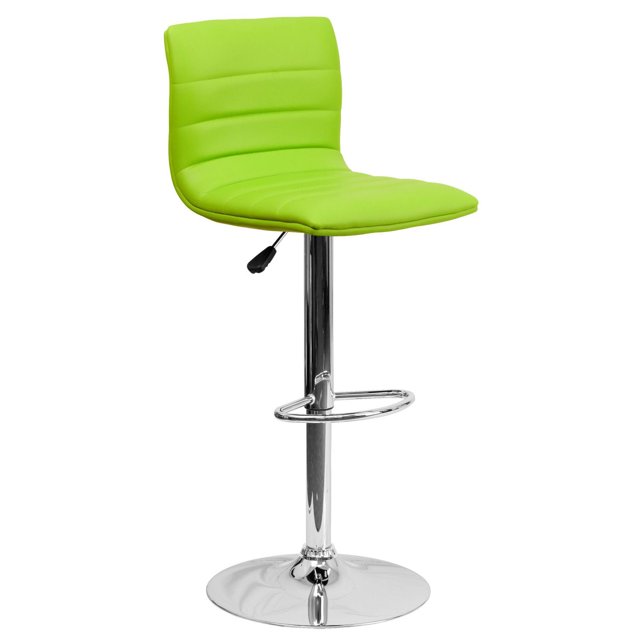 Contemporary Green Vinyl Adjustable Height Barstool with Horizontal Stitch Back and Chrome Base