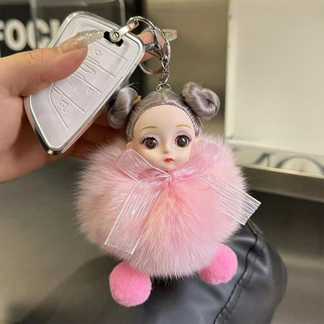 HWRETIE - Lindo llavero de peluche de zorro para llaves de coche,regalo para parejas,juguete de piel auténtica para bolsos y decoración