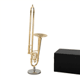 thumbnail image 5 of 4 Pcs 12cm Miniature Pure Copper Trombone Model with Support Mini Musical Instrument Model with Black Leather Box, 5 of 5