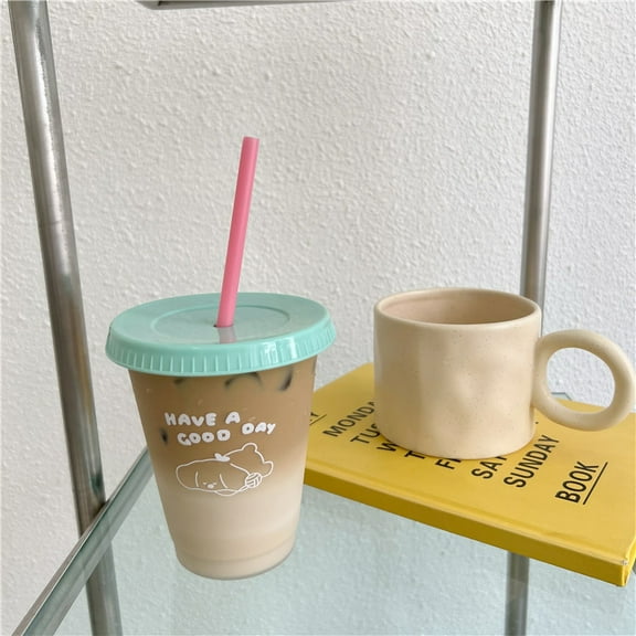 470ml Dog-Themed Water Bottle for Cold Summer Drinks Cute Large Coffee Cup with Straw Lid