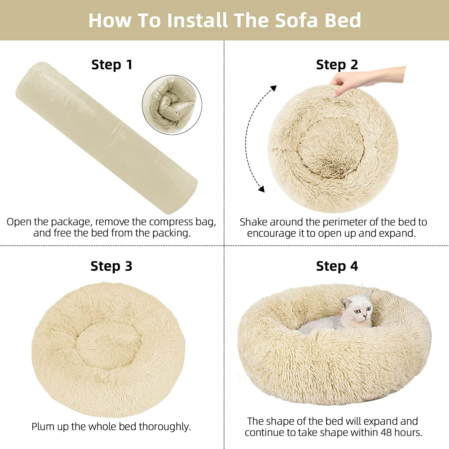 Nisrada Dog Bed & Cat Bed, Anti-Anxiety Puppy Bed Warming Cozy Round Soft Pet Bed, Machine Washable Calming Donut Bed