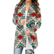 lystmrge Soft Sweaters for Women Western Western Ethnic Print Retro Casual Aztec Print Long Sleeve Shirt Cardigan Top Coat