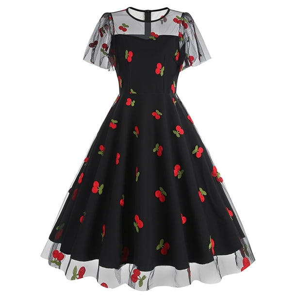 Vestido de Verano para las Mujeres de Manga Corta Cuello Redondo Polka Dot Impresión, Sexy Slim-Fit Casual Mini Estilo