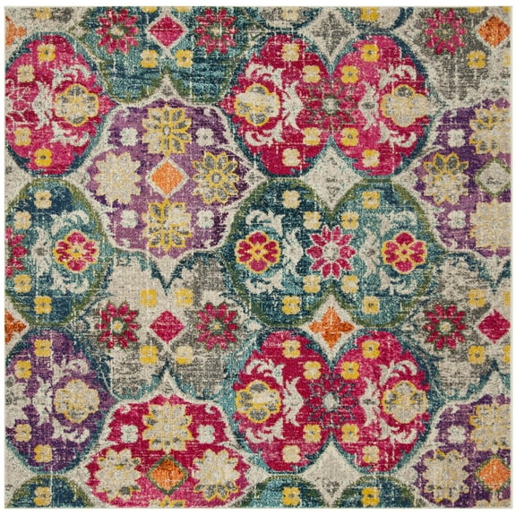 SAFAVIEH Monaco Ralph Geometric Area Rug, Grey/Fuchsia, 6'7" x 6'7" Square