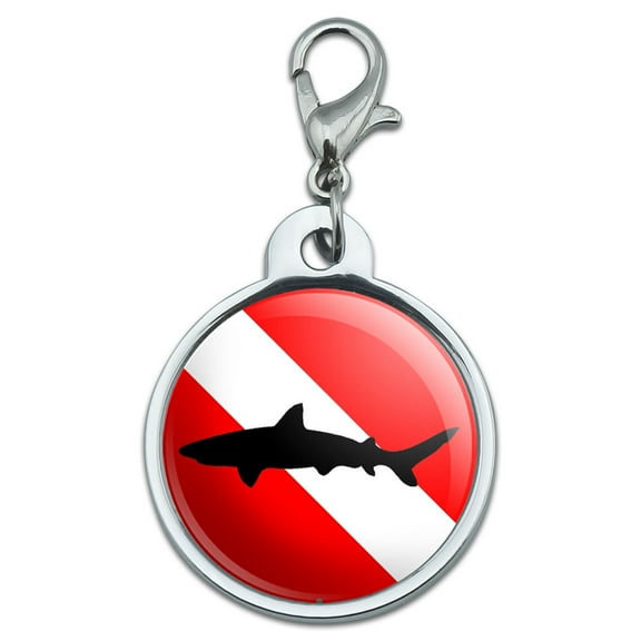 Diving Flag - Scuba Diver Dive - Shark Small Metal ID Pet Dog Tag