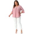 thumbnail image 3 of DARING DIVA Women's Plus Spring Tops V Neck Chiffon Work Dressy Casual Shirt 2X Pink, 3 of 6