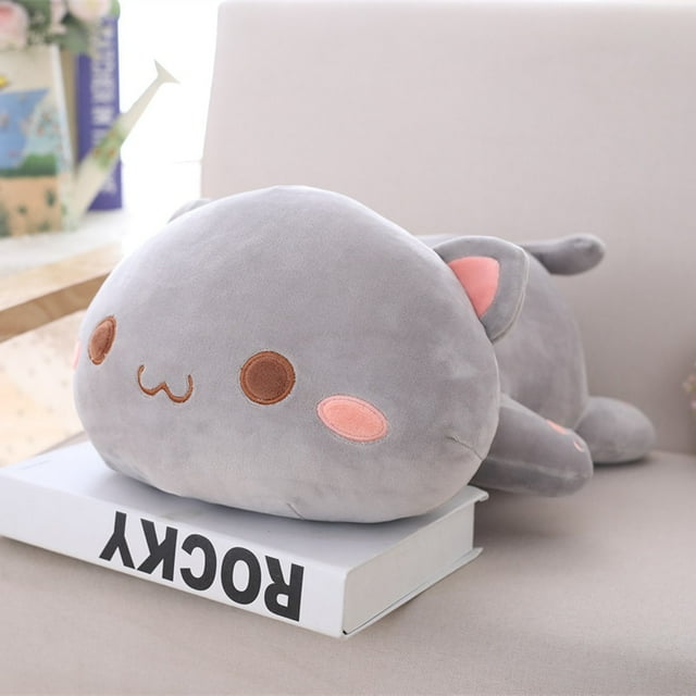 Kawaii Cartoon Plush Lying Cat Toys Stuffed Cute Cat Doll Lovely Animal Pillow Soft Toys for Children Girls Christmas Giftgrey open eyes65cm Deng Xun unisex