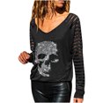 thumbnail image 1 of Mujeres manga larga malla costura casual perforación caliente pulóver rayas cuello redondo blusa túnica tops Pompotops  gfhjh18409, 1 of 8