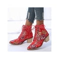 thumbnail image 6 of Frontwalk Womens Booties Pointed Toe Western Cowgirl Boot Embroidered Floral Ankle Boots Party Anti-Slip Winter Shoes Ladies Lace Up Red 5, 6 of 9