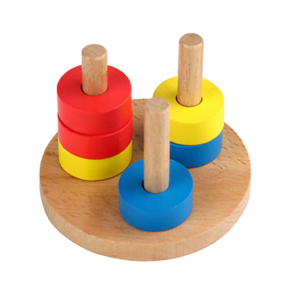 Wooden Stacking Rings Boards Puzzles- with Cords Sorting Toy Stacking ...