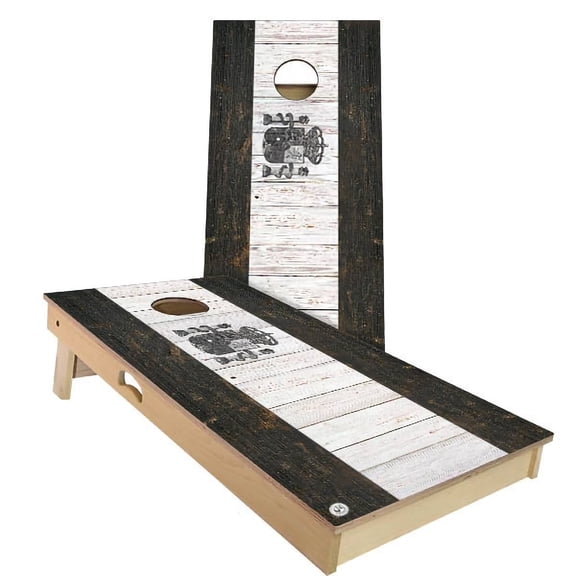 Skip's Garage | Spain Flag Rustic Cornhole Board Set | Includes Boards & Bags | Choose Your Size & Accessories