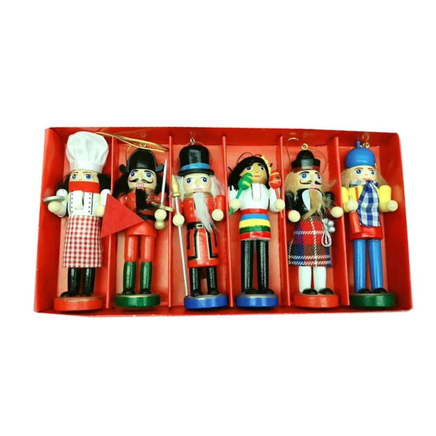 Paquete de 6 muñecos de Cascanueces de madera, figuras de soldados, decoraciones navideñas para el hogar, regalos de Navidad
