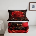 thumbnail image 4 of Red Gold Rose Floral King Comforter Set,Romantic Flower Bedding Set Valentines Day Gifts Women,Green Leaf Plant Quilt Bed Set Country Flowers Bed Comforter Set 3Pcs, 4 of 5