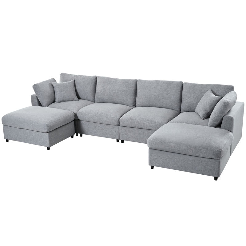 U-Shaped Modular Sectional Sofa with 2 Movable Ottomans, 128'' Chenille Upholstery Sofa Couch, 6-Piece Configurable Couch, Deep Seat Sofa for Living Room, Home Theater