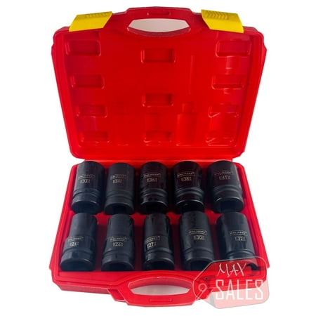

10pc Metric Deep Impact Socket 1 inch Drive 6 Point Sockets w/ Case Set