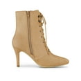 thumbnail image 3 of BLISSFUL STEP Women's Ankle Boots Faux Suede Lace Up Pointed Toe Stiletto Heel Ankle Booties Camel 6.5, 3 of 7