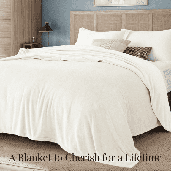 U by Bedsure Fleece Blanket Queen Blanket Cream, 260GSM Soft Lightweight Plush Fuzzy Cozy, 89X89 inches