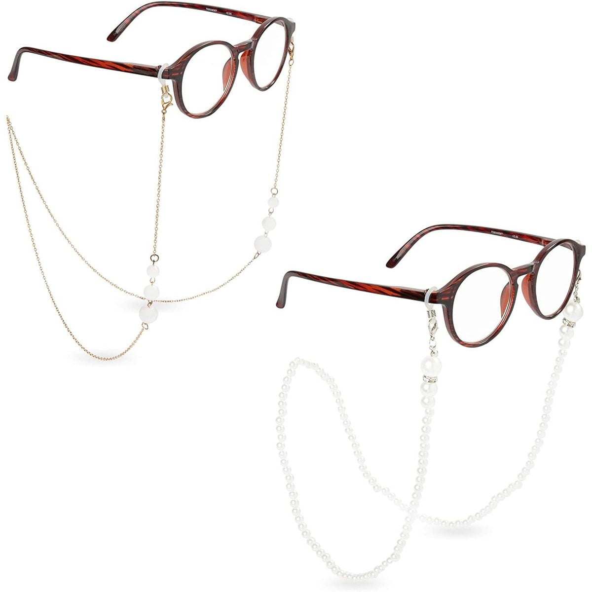 2Pack Eyeglass Chain, Pearl Beaded Sunglass Holder & Gold Eyeglass