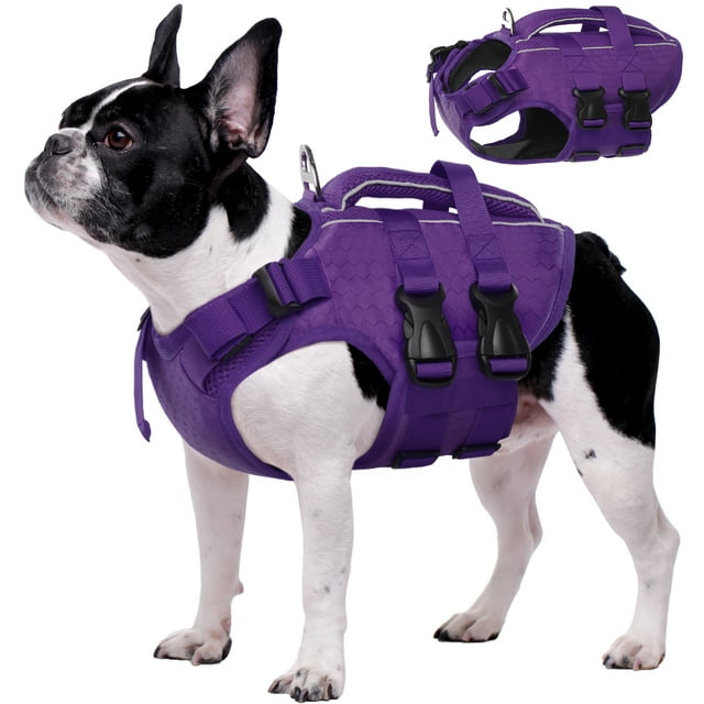 Kuoser Dog Life Jacket, Reflective and Adjustable Dog Life Vest for Small Medium Large Dogs, Purple, XS