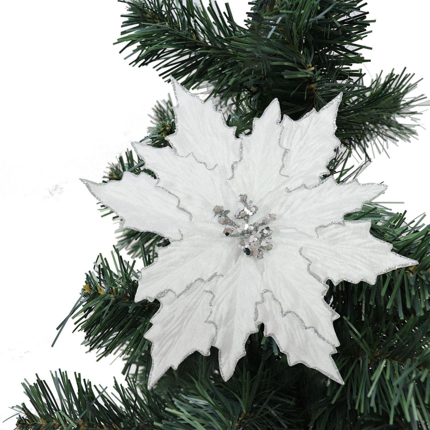 Holiday Time White Poinsettia Clip On Ornament