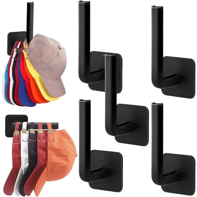 mfyjkho Gancho de pared en forma de L para guardar sombreros, adhesivo resistente, sin taladros, organizador multifunción para gorras, auriculares y bolsos (juego de 4)