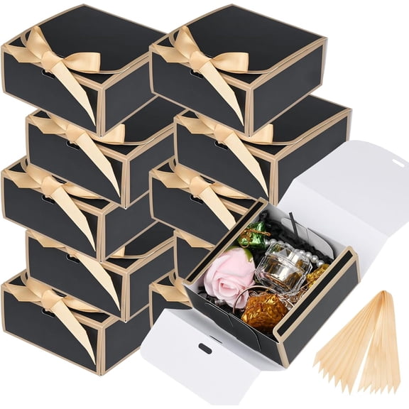 12Pack Small Gift Boxes with Lids, 4.5''x4.5''x2'' Small Boxes for Gifts with Ribbons, Black Gift Boxes for Present, Birthday, Valentine's Day, Mother's Day, Holiday