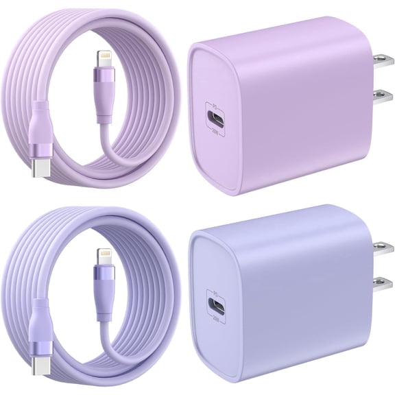 Best seller iPhone Charger - 2 Pack 20W PD USB C Wall Charger with 6ft Fast Charging Cable Compatible with iPhone 14/13/12/11 Purple