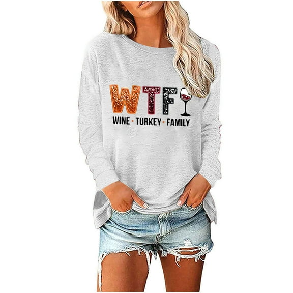 WREESH Long Sleeve T-Shirt for Women Family Thanksgiving Shirts Casual Letter Graphic Tees Fall Tops 2025 White