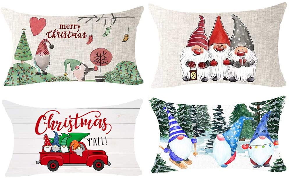 Christmas Gnomes Grey Cushion Cover Pillow Case Sofa Throw One Piece 