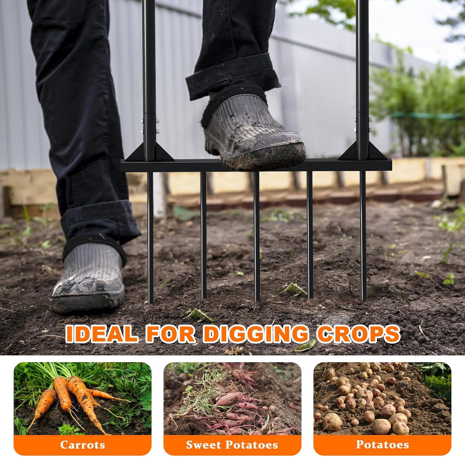 Broad Fork Garden Tool, Ergonomic Design - for Farms, Gardens, Vegetable plots, for Easy Turning of The Soil, Removal of Weeds, 5 Wide Fork Hand Cultivator Black