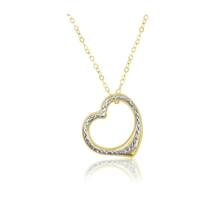 10kt pendant necklace diamond cut yellow heart gold