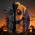 thumbnail image 2 of GrmtClth Autumn Mens Halloween Black Cat Pumpkin Overshirt Jacket Long Sleeve Snap Buttons Loose Cut Halloween Casual Street Outerwear Dark Gray M, 2 of 6