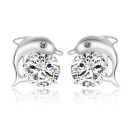 2Pcs/Sets Dolphin Shape Silver Simulated Diamond Studs Earrings Fashion Beauty Elegant Earrings GIFT